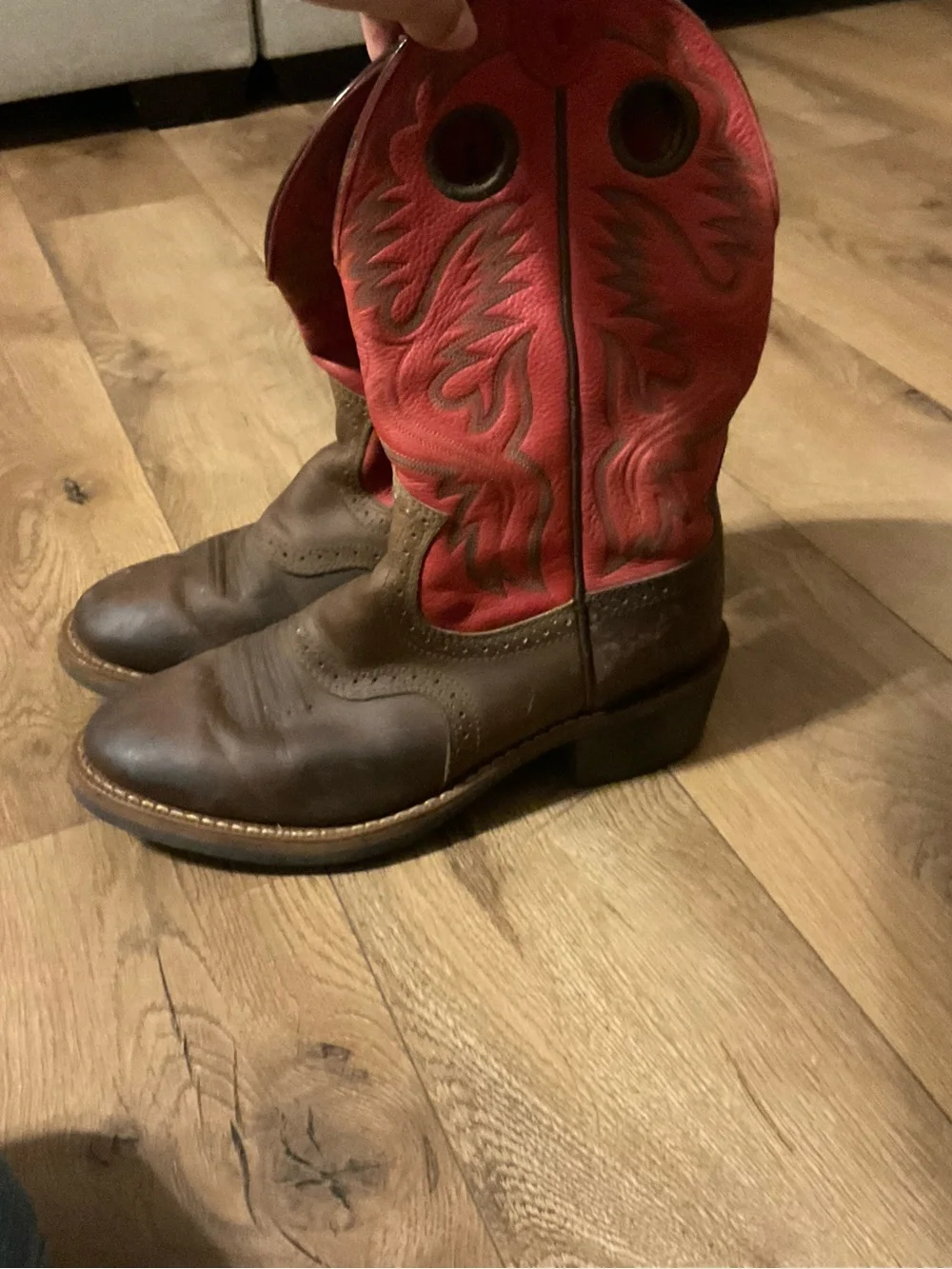 Ariat Brown Leather Boots with Red Embroidered Shaft